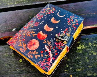 Sun and Moon Vintage Leather Journal 200 Pages of Antique Handmade Deckle Edge Vintage Paper, Leather Sketchbook book of shadows, grimoire