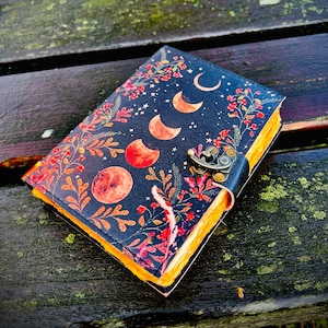 Sun and Moon Vintage Leather Journal 200 Pages of Antique Handmade Deckle Edge Vintage Paper, Leather Sketchbook book of shadows, grimoire