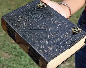 Lädergrimoirejournal: Handgjord pentagram-spellbok, gotisk skuggbok