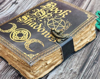 Handmade Leather Book of Shadows: Triple Moon Grimoire Journal