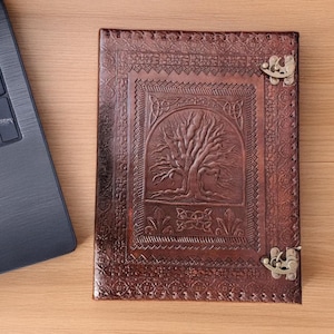 Handmade Leather Binder, Tree of Life Embossed Journal, Refillable Cover, 2-3-4 Ring Binder, Grimoire, Scrapbook, Leather Portfolio-Cover
