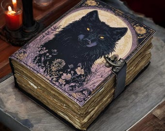 Black Wolf Lederbuch: Handgemachtes Notizbuch, spirituelles Skizzenbuch, Notizbuch für Frauen und Männer