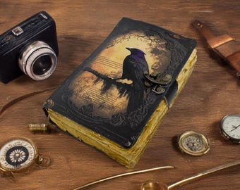 Raven Leather Journal: Gothic Wiccan Grimoire, 400 Page Book of Shadows