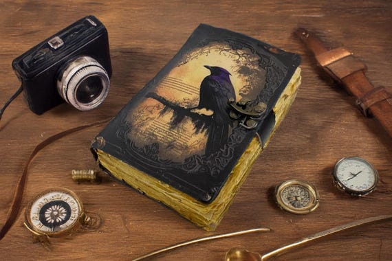 Raven Leather Journal: Gothic Wiccan Grimoire, 400 Page Book of Shadows