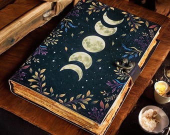 Moon Phase Leather Grimoire Journal: Deckle Edge Book of Shadows