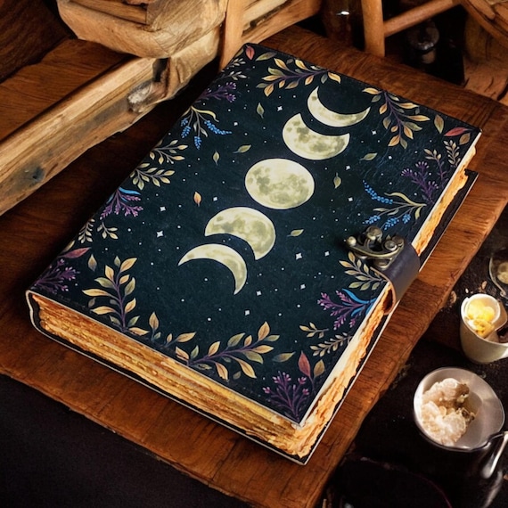 Moon Phase Leather Grimoire Journal: Deckle Edge Book of Shadows