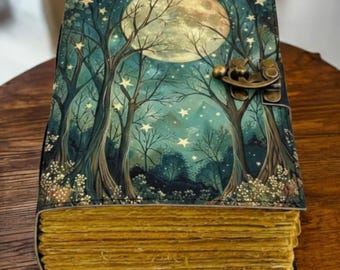 Grimorio de cuero vintage de 400 páginas: Libro de sombras hecho a mano, papel desbarbado, cuaderno de bocetos