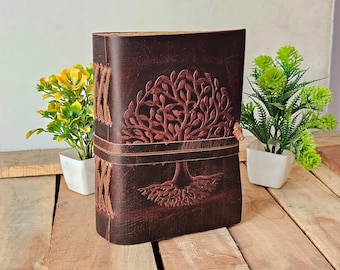 Handgemaakte leren levensboom dagboek: vintage spreukenboek grimoire