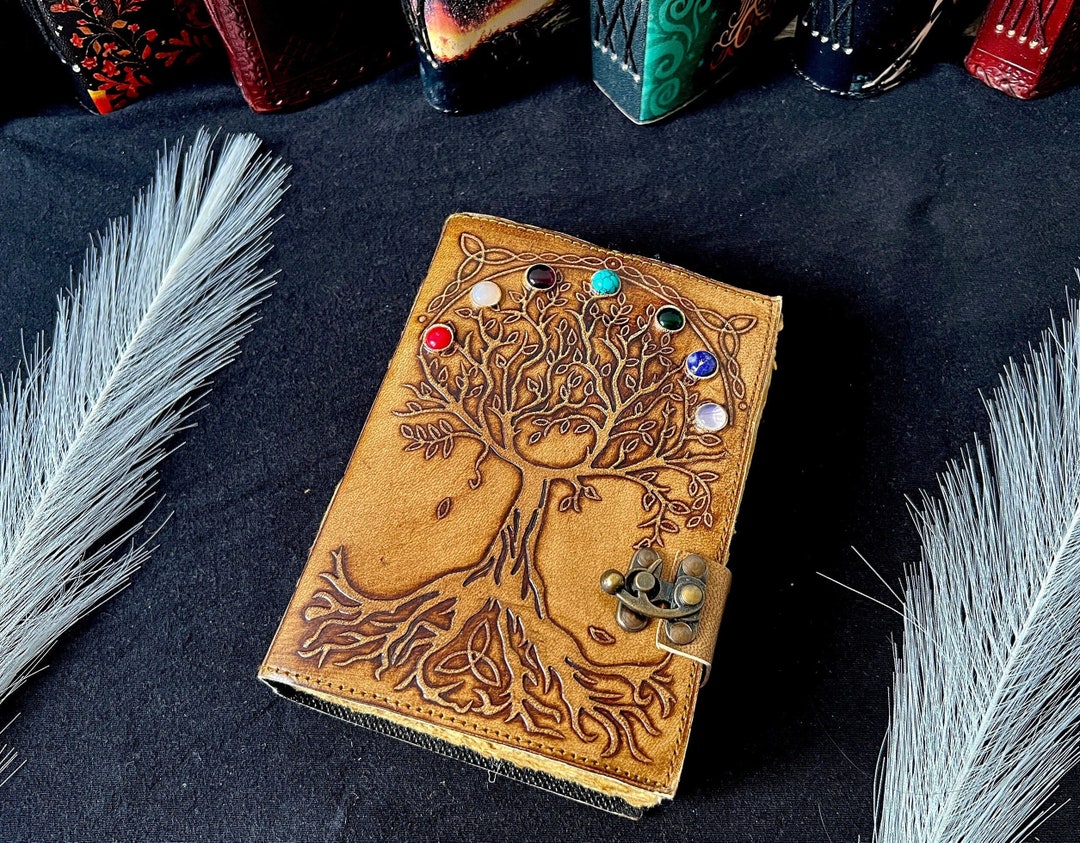 Handmade Leather Journal: Tree of Life, Antique Paper Grimoire - Etsy