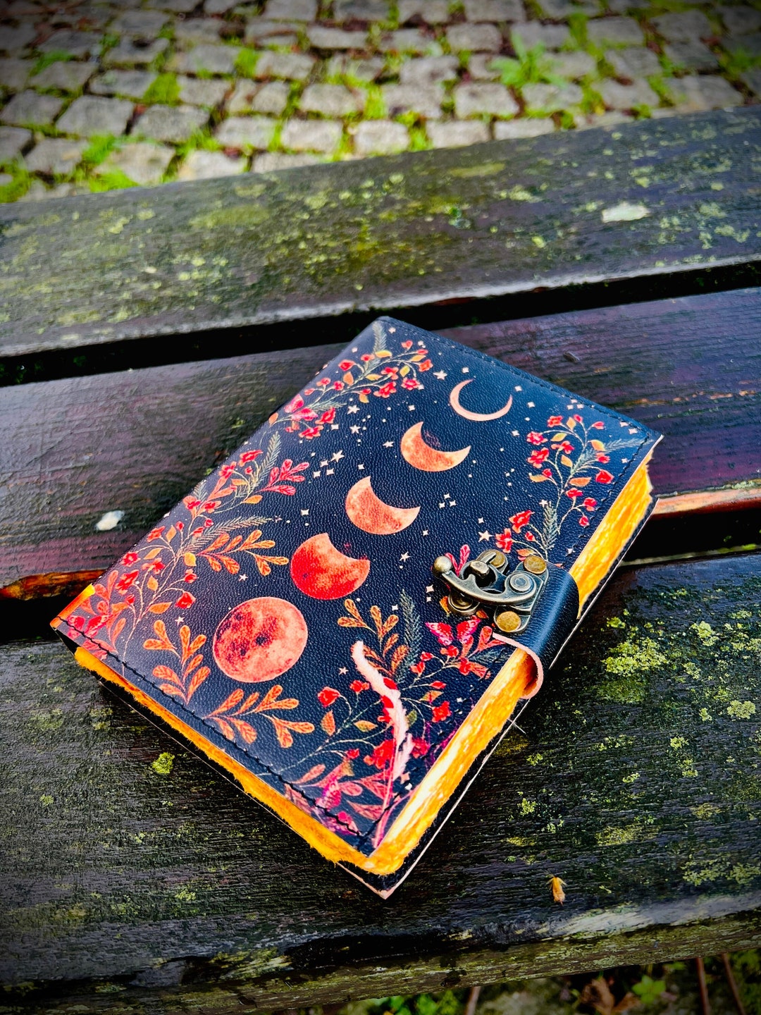 Sun and Moon Vintage Leather Journal Antique Handmade Deckle Edge ...