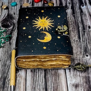 Sun Moon Leather Journal, 200 Page Deckle Edge Paper, Vintage Journal, Leather Notebook, Handmade Journal, Vintage book for Men and Women
