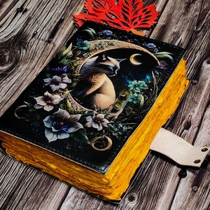Leather journal Spell wizard Cat Book Blank Magic Notebook Book Of Shadows Wiccan Pagan grimoire book for Traveling Sketching best gift 7/5