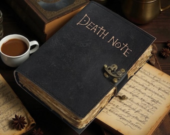 Diario grimorio de cuero, Death Note, Libro de las Sombras, Candado vintage