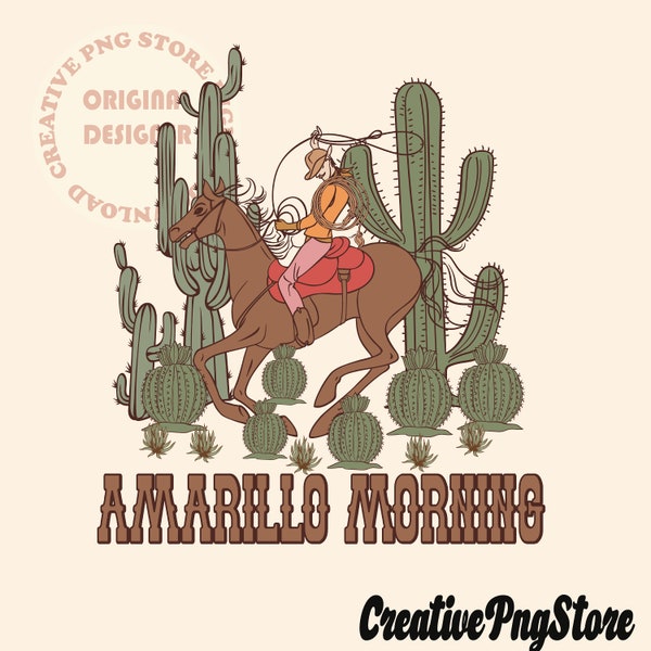 Amarillo By Mornin PNG, Western Sublimation Designs, Cowboy Png, Country Png, Retro Western Png, Retro Cowboy Png, Western Png, Retro PNG