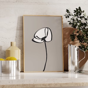 Minimalist white flower, Poppy giclée art print, Floral poster | 0255