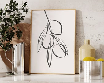 Minimalist Olive Branch Line Art Print, Kitchen Wall Decor