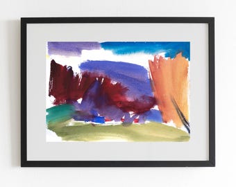 Abstract Watercolor Landscape Art Print, Modern Autumn Wall Decor