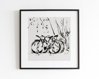 Minimalist Bicycle Art Print, Black and White Poster