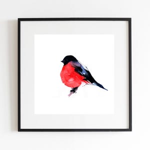 Impresión artística de camachuelo común, decoración artística en acuarela, arte mural de vida silvestre, impresión de aves de la naturaleza, póster cuadrado, regalo para amantes de las aves