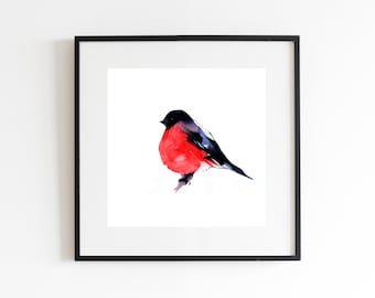 Goudvink aquarel kunstprint, natuur muurdecoratie