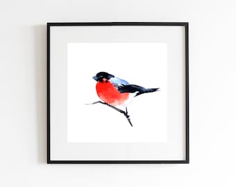 Aquarel goudvink kunstprint, natuurmuurdecoratie