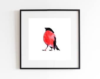 Goudvink aquarel kunstafdruk, natuurvogel vierkante poster