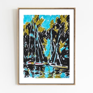 Yacht Harbor Digital Print, Abstract Coastal Art, Vertical Nautical Scene, Instant Download Poster | 0277
