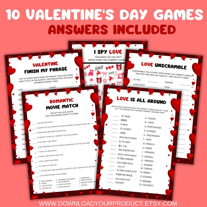 Valentine s Day Printable Games Valentine s Game Bundle Valentine s Day Party Games
