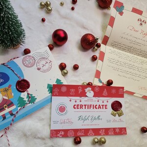 Carta personalizada de Papá Noel con sellos de cera reales y certificado de buena suerte
