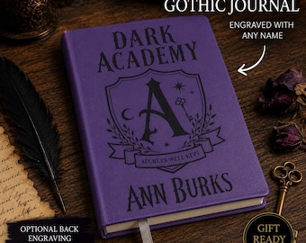 Personalized Purple Gothic Journal, Engraved Dark Academia Notebook with Name