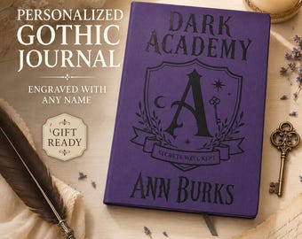 Personalized Purple Journal with Name, Engraved Gothic Notebook, Dark Academia Gift for Her