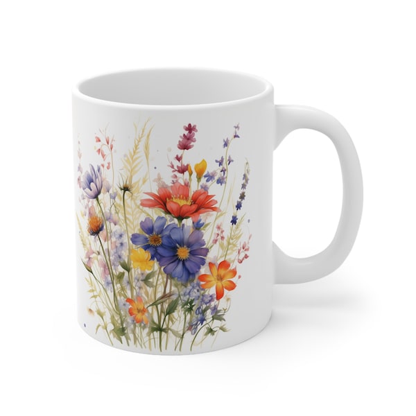 Watercolor Boho multicolor Wildflowers Mug, language of wildflower "Spontaneity"