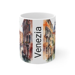 Aquarela Itália Veneza paisagem com letras italianas Copos de cerâmica 11 onças
