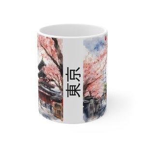 Watercolor Tokyo JAPAN landscape Sensoji Temple with Cherry blossom Mug cup 11oz