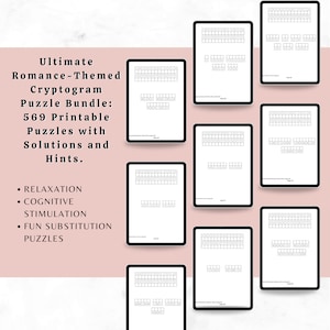 Ultimate Romance-Themed Cryptogram Puzzle Bundle: 569 Printable Substitution Puzzles with Hints and Solutions - Instant Download!