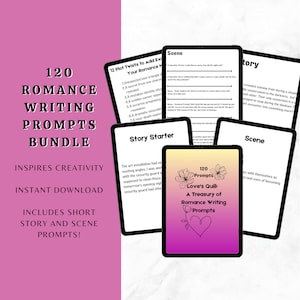 120 Romance Writing Prompts Bundle with Templates - Instant Download - Print at Home - Gifts for Romance Writers - Writing Inspiration