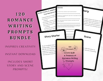 120 Romance Writing Prompts Bundle with Templates - Instant Download - Print at Home - Gifts for Romance Writers - Writing Inspiration