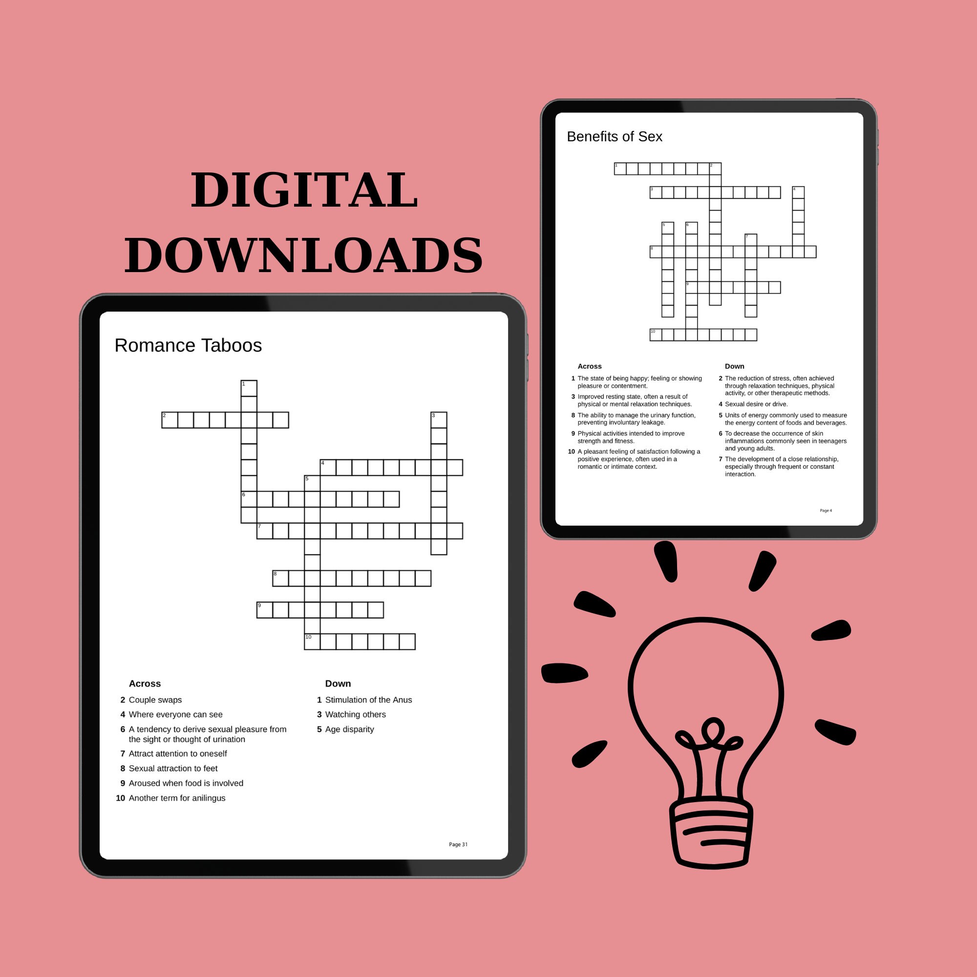 Romantic Printable Crossword Puzzles Fun Adult Gifts for Her to Enjoy ...