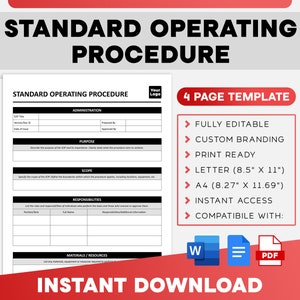 Standard Operating Procedure | SOP Business Document | Employee Work Procedure | HR Work Guidelines Template