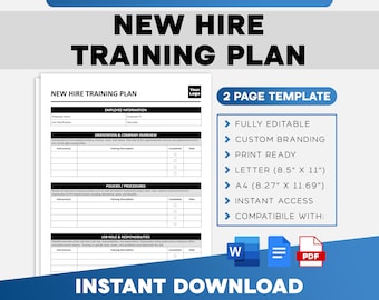 New Hire Training Plan | Employee Orientation Guide | Employee Onboarding | New Employee Training | Training Checklist | Training Tracker