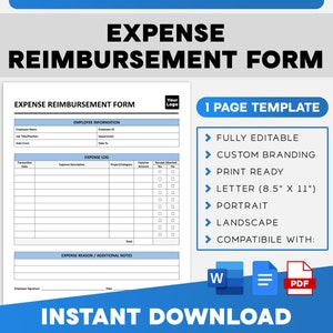 Employee Expense Reimbursement Form | Employee Expense Request Form | Employee Expense Report | Employee Expense Claim Form