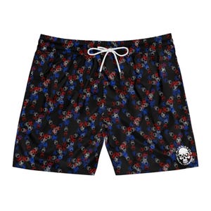 Pantaloncini da bagno con teschio e stampa DNA patriottica / Motivo teschio con bandiera americana