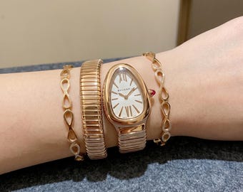 Vintage Watch White Serpentine rose gold double Spiral