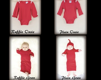 Red Long Sleeve Onesies and Gowns (Plain and Ruffle)