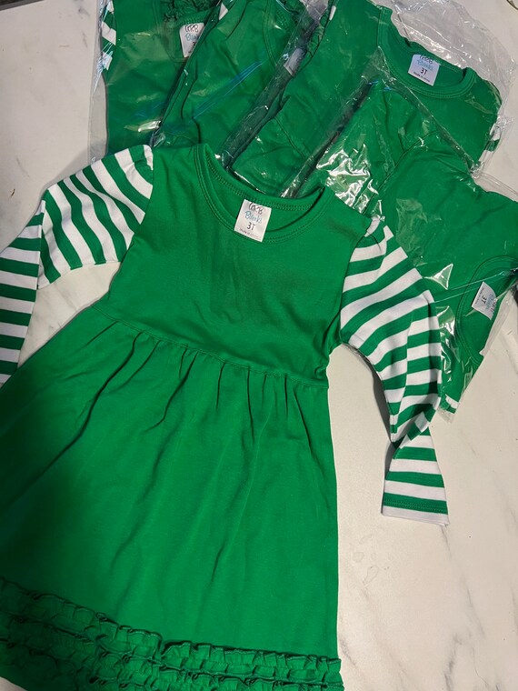 ARB Girls Long Sleeve Dress (Kelly Green - striped sleeves)