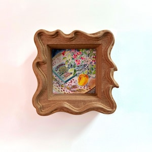 3×3 inches Handmade Solid Wood Ocean Wave Picture Frame ,Small Square Photo Frame, Colorful Wall Art,Vintage Rococo Home Decor