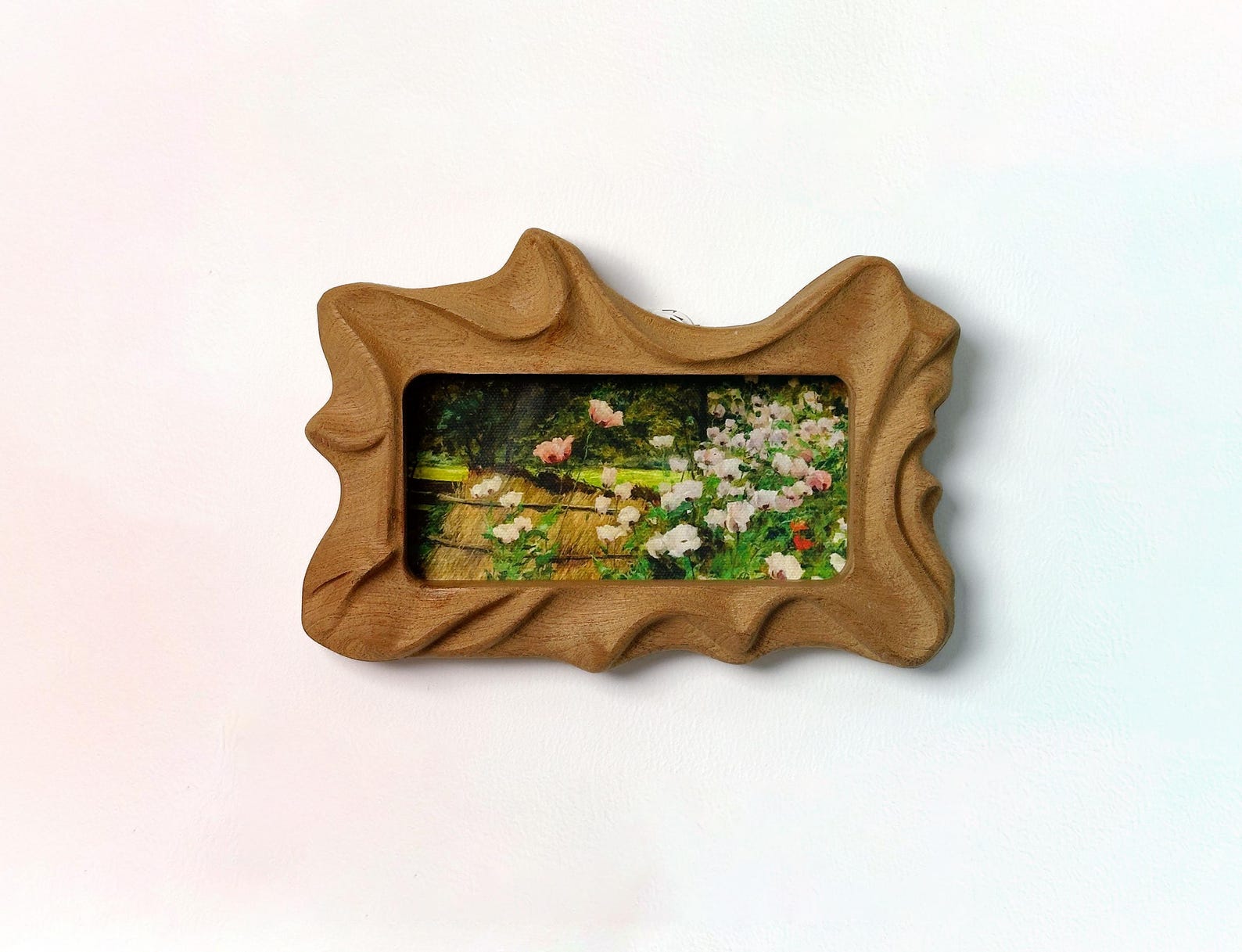 Artisan Carved Wavy Solid Wood Frame,Unique Boho Rustic Decor for Vintage Wall Art, Photos & Retro Home Displays