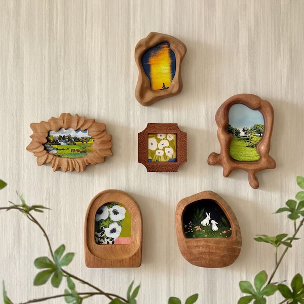 Organic Shape Sapele Wood Frame Set, Wabi Sabi Gallery Wall, Neutral Boho Nature Art, Perfect Ready to Hang Gift