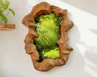 Hand Carved Organic Shape Wood Picture Frame, Sculptural Wall Decor, Organic Modern Art, Nature Inspired Woodland Accent