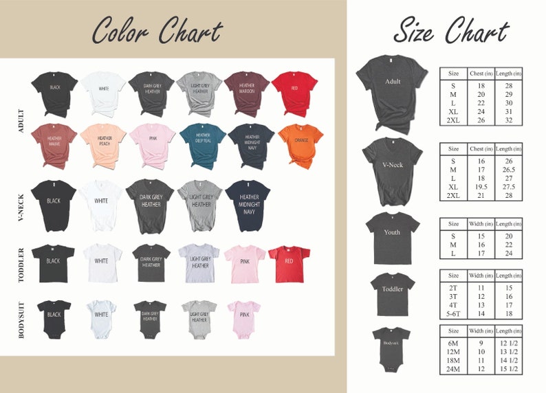 a poster showing the size chart for a t - shirt